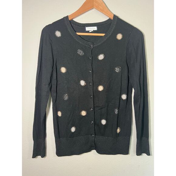 Charter Club Long Sleeve Glitter Rhinestone Embellished Cardigan - Black Large - Picture 1 of 2